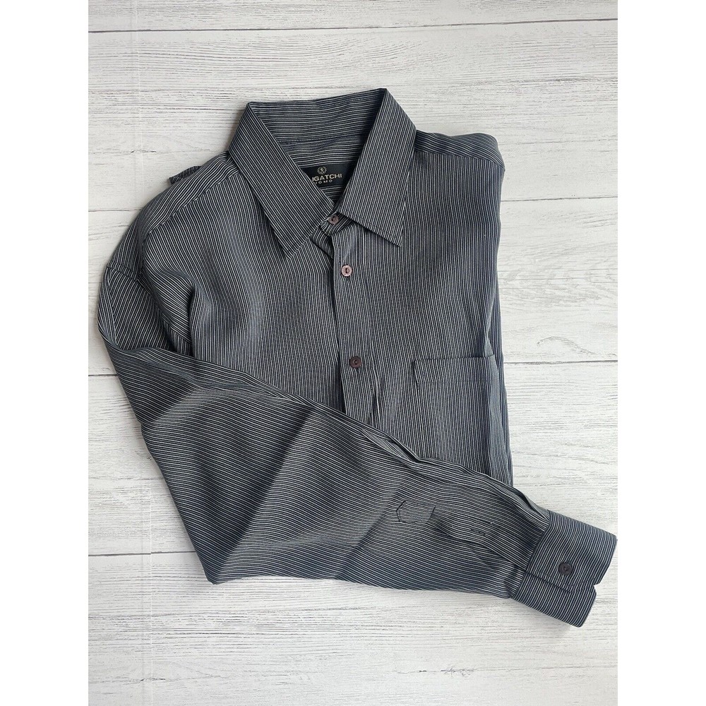 Bugatchi Men's Navy  Striped Long Sleeve Button Up Shirt Size L - Picture 4 of 6
